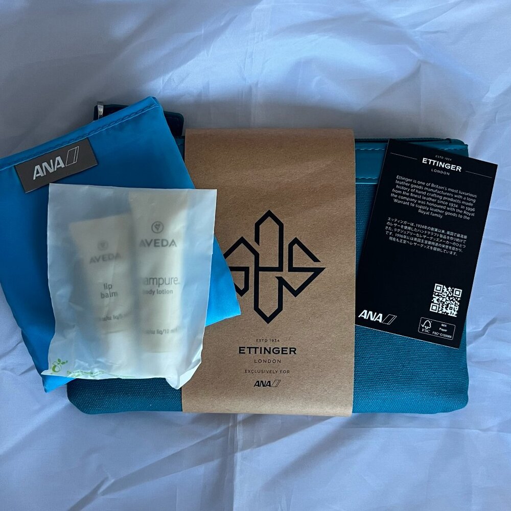 ANA Business Class Flying Honu Light Blue Canvas Amenity Kit by Ettinger - NEW
